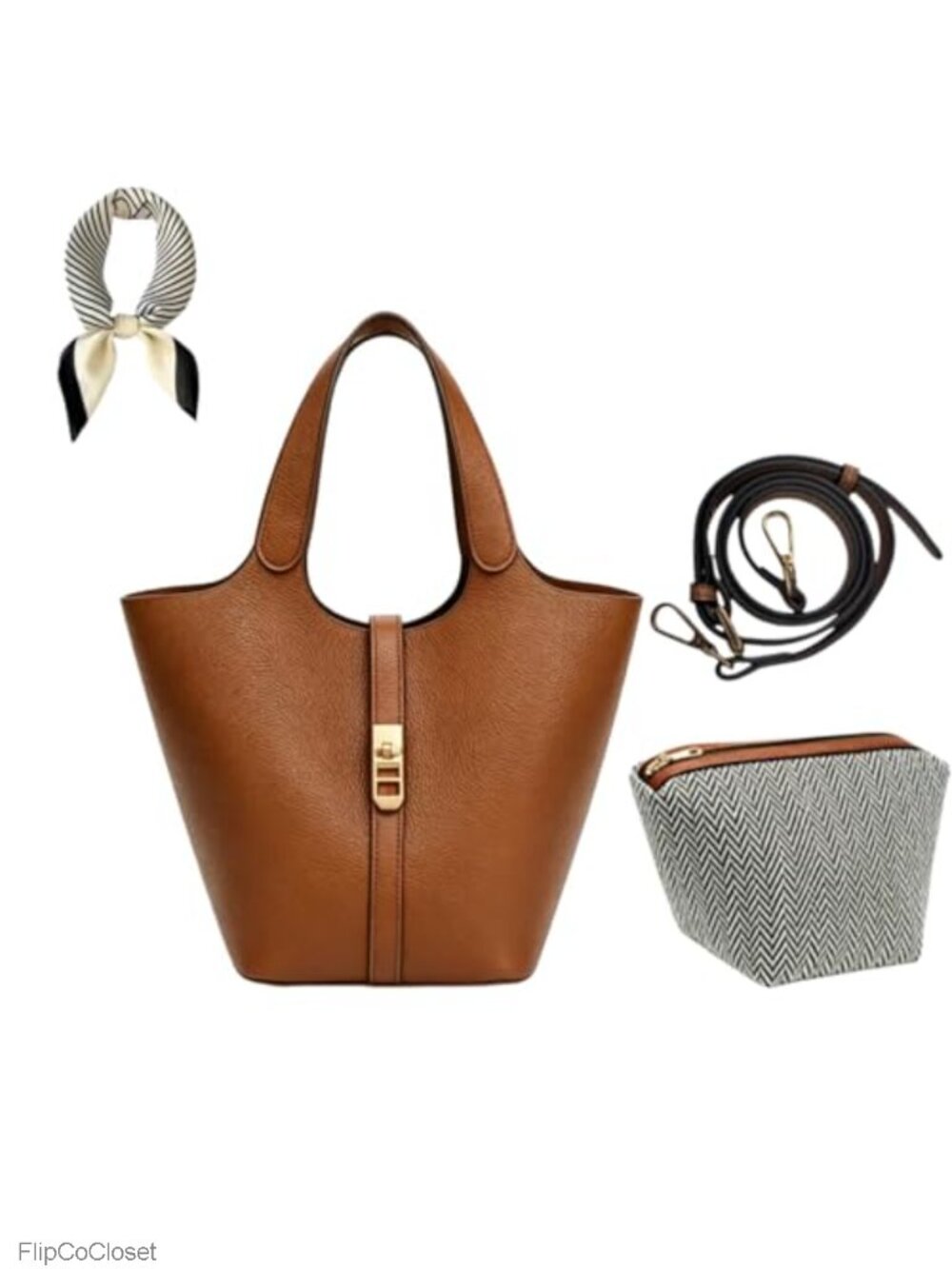 Faux Leather Bucket Bag Detachable Crossbody Purse Top Handle Satchel